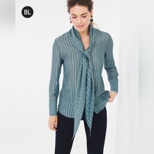 Chico's Black Label Silk-Blend Metallic Top Women's 2 Blue